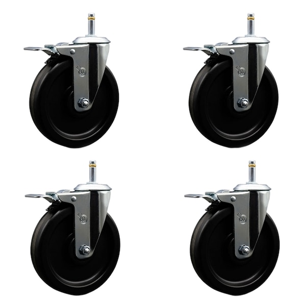 6'' Phenolic Swivel 7/16'' Grip Ring Stem Caster with Total Lock Brake, 4PK